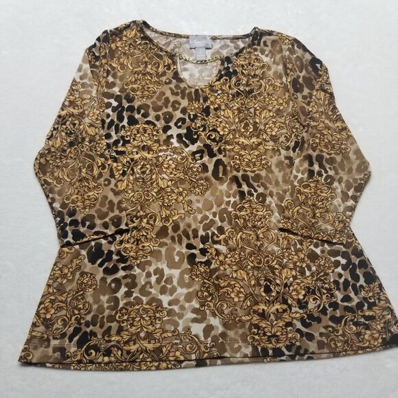 Chicos Travelers 1 Medium Floral Leopard Print Slinky Knit Mob Wife Classic - Picture 1 of 6